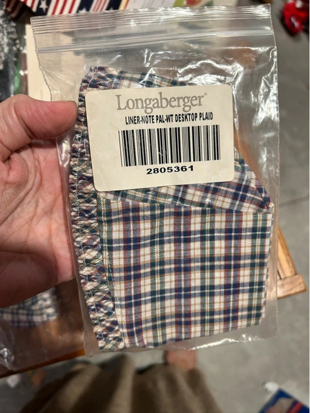 Longaberger note pal basket  plaid liner